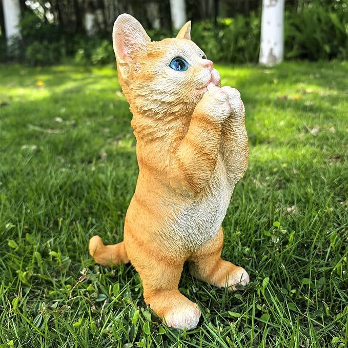Garden Cat Statue Decorative Outdoor,Fairy Art Yard Décor Figurine for Patio Lawn, Pets Statue Ornaments Patio Lawn Flower Bed (Orange)