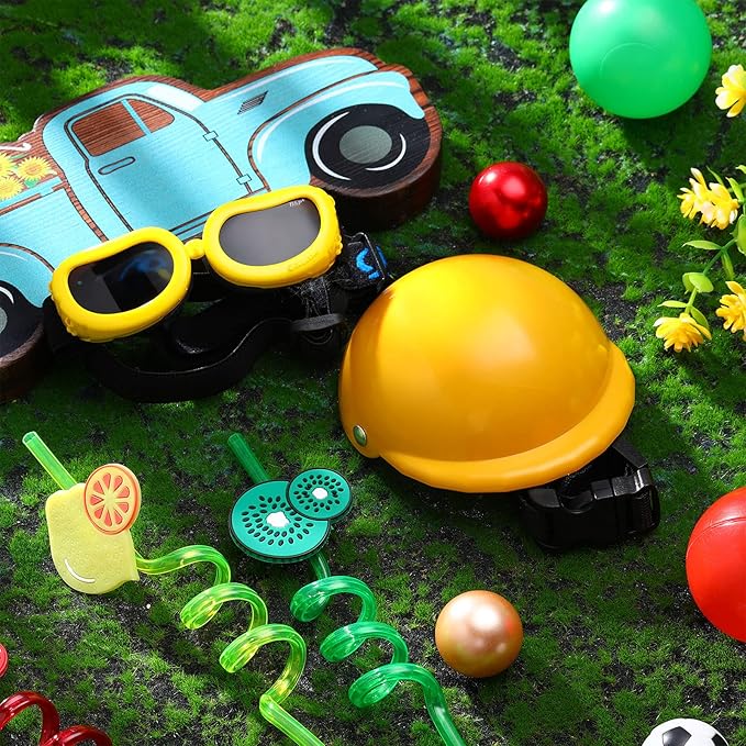 Frienda Dog Helmet and Goggles, UV Protection Doggy Sunglasses and 4 Inch Padded Puppy Motorcycle Helmet Adorable Dog Goggles with Adjustable Belt for Small Dogs Puppy Riding(Yellow,S)