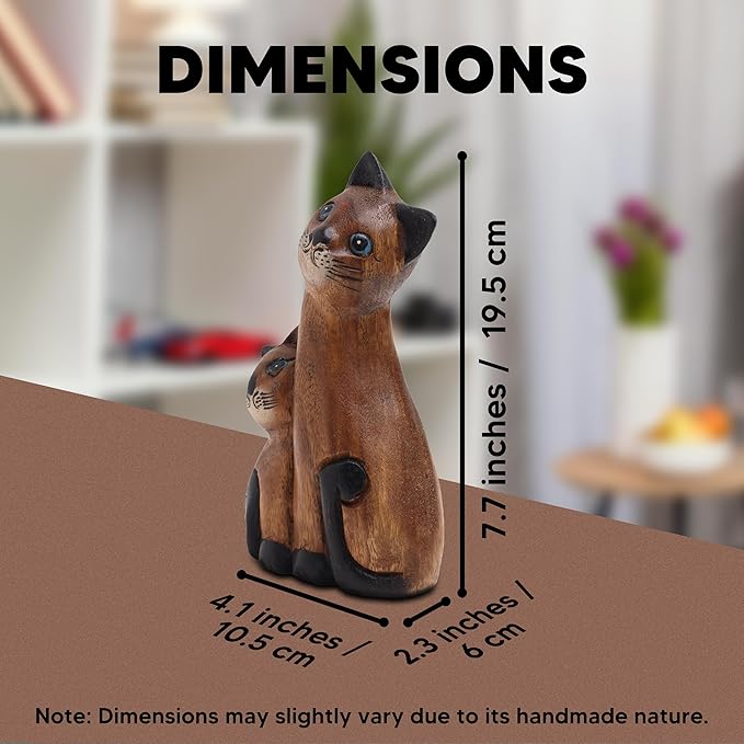 Wooden Cat Figurine Home Decor - Hand Carved Cat Gifts for Cat Lovers - Cat Statue Figure - Cat Decor for Home Office Accessories - Wood Cat Collectible Sculpture - Feline Cat Gift for Women