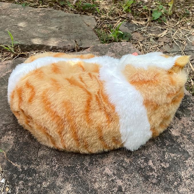 Realistic Plush Sleeping Cat Figurine Simulation Kitty Lifelike Kitten Home Office Shelf Decorative Statue, Synthetic Fur Pet Replica (Orange Tabby)