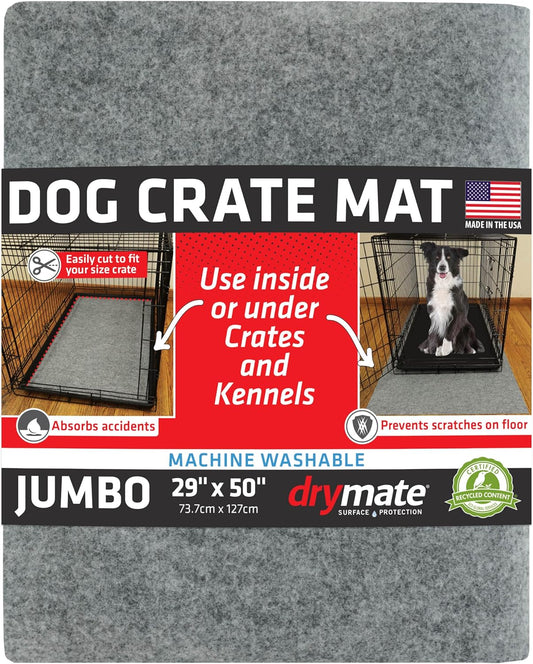 Drymate Dog Crate Mat Liner, Absorbs Urine, Waterproof, Non-Slip, Washable Puppy Pee Pad for Kennel Training - Use Under Pet Cage to Protect Floors, Thin Cut to Fit Design (USA Made) (LGrey)(29"x50")