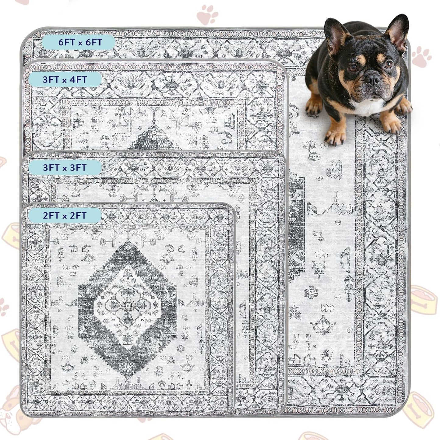 Lahome Super Absorbent Washable Pee Pads for Dogs - Secure Floor Protection - Non-Slip, Leakproof Reusable Pads for Training, Crates & Playpens (2 Pack, 36"x36", Gray)