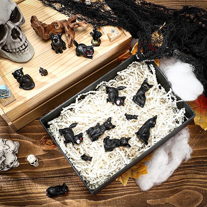Wesiti 20 Pcs Mini Statue Decor Resin Black Cat Ghost Bat and Raven Figurines Horror Gothic Outdoor Home Lawn Decor Miniature Tombstone Scene Party Favor(Stylish)