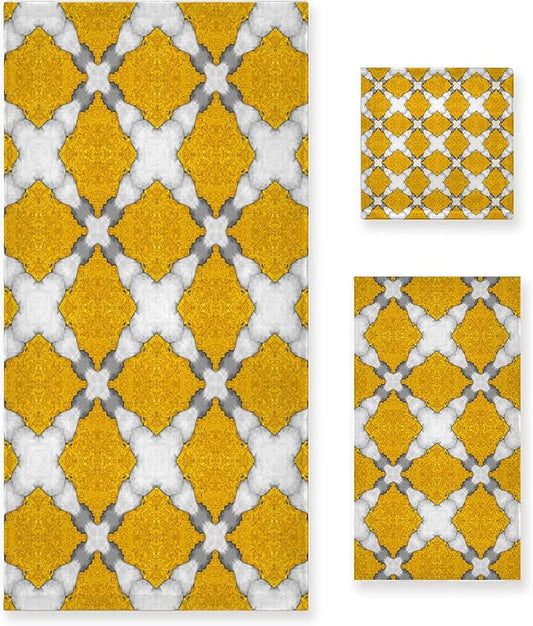 Marble 3 Piece Towel Bathroom Sets, 1 Bath Towel, 1 Washcloth, 1 Hand Towel, Cotton Fast Dry Soft Absorbent Towel Set for Home Kitchen Family