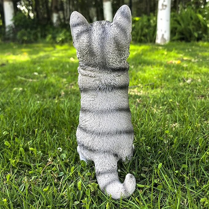 Garden Cat Statue Decorative Outdoor,Fairy Art Yard Décor Figurine for Patio Lawn, Pets Statue Ornaments Patio Lawn Flower Bed (Grey)