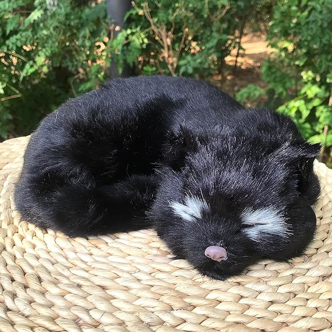 Realistic Furry Sleeping Cat Figurine Simulation Kitty Lifelike Kitten Home Office Shelf Decorative Statue, Synthetic Fur Pet Replica (Black)