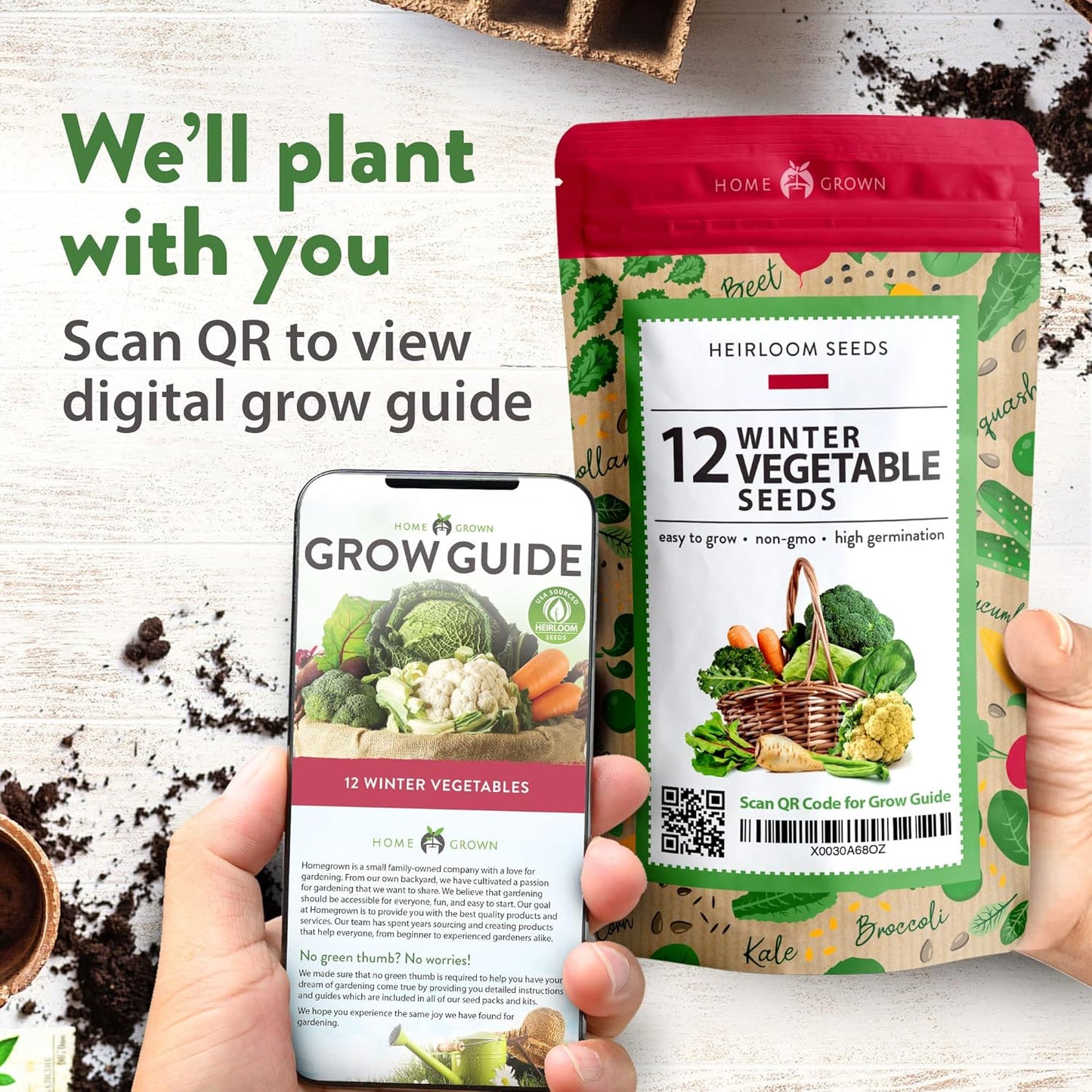 HOME GROWN 12 Winter Vegetable Seeds 𝗡𝗢𝗡-𝗚𝗠𝗢 Heirloom,Fall & Winter Vegetable Seeds for Planting Home Garden: Bean, Beet, Broccoli, Cabbage, Carrot, Cauliflower, Kale,Parsnip,Squash,Chard & More