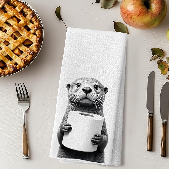 Funny Otter Hand Towels for Bathroom Decor, Sea Otter Gifts, Kids Bathroom Hand Towels, Otter Lover Gifts, Funny Kitchen Towels, 16x24 Inches