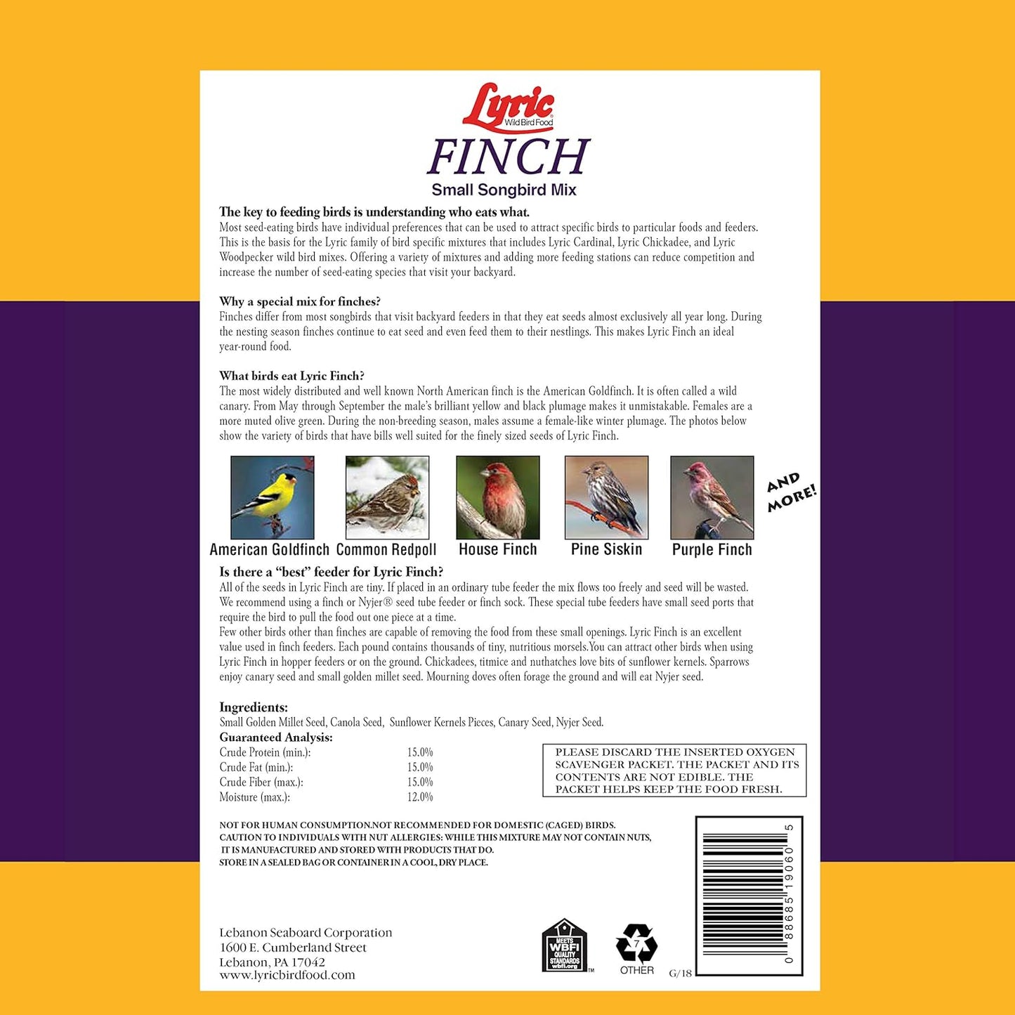Lyric Fine Tunes No Waste Bird Seed 5 lb. Bag and Lyric Finch Small Songbird Wild Bird Food 5 lb. Bag for Outdoor Bird Feeders
