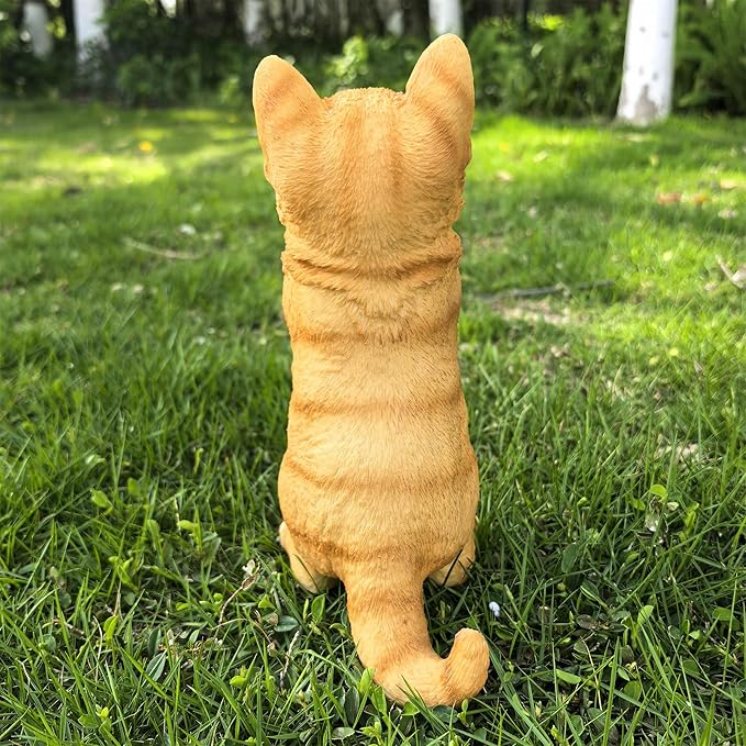 Garden Cat Statue Decorative Outdoor,Fairy Art Yard Décor Figurine for Patio Lawn, Pets Statue Ornaments Patio Lawn Flower Bed (Orange)