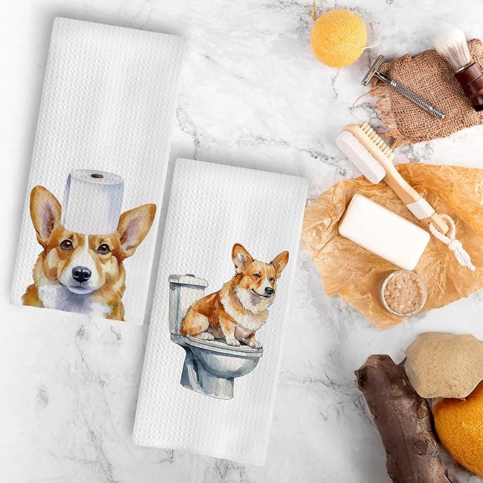 Funny Corgi Bathroom Hand Towels, Corgi Gifts for Women Dog Lovers Decorative Hand Towels for Bathroom, Funny Corgis Puppy Dog Kitchen Towels, 16x24 Inch Set of 4