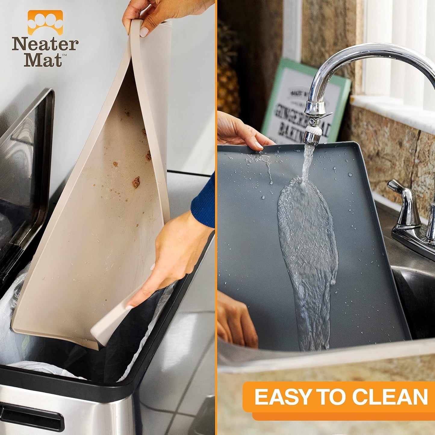 Neater Pet Brands Neater Mat Pet Mats for Food and Water, Cat & Dog Bowl Mat Waterproof Silicone, Feeding Tray, Dog Food Mats for Floors, Placemat w/Raised Edge for Under Bowls, 16” x 10”, Light Blue