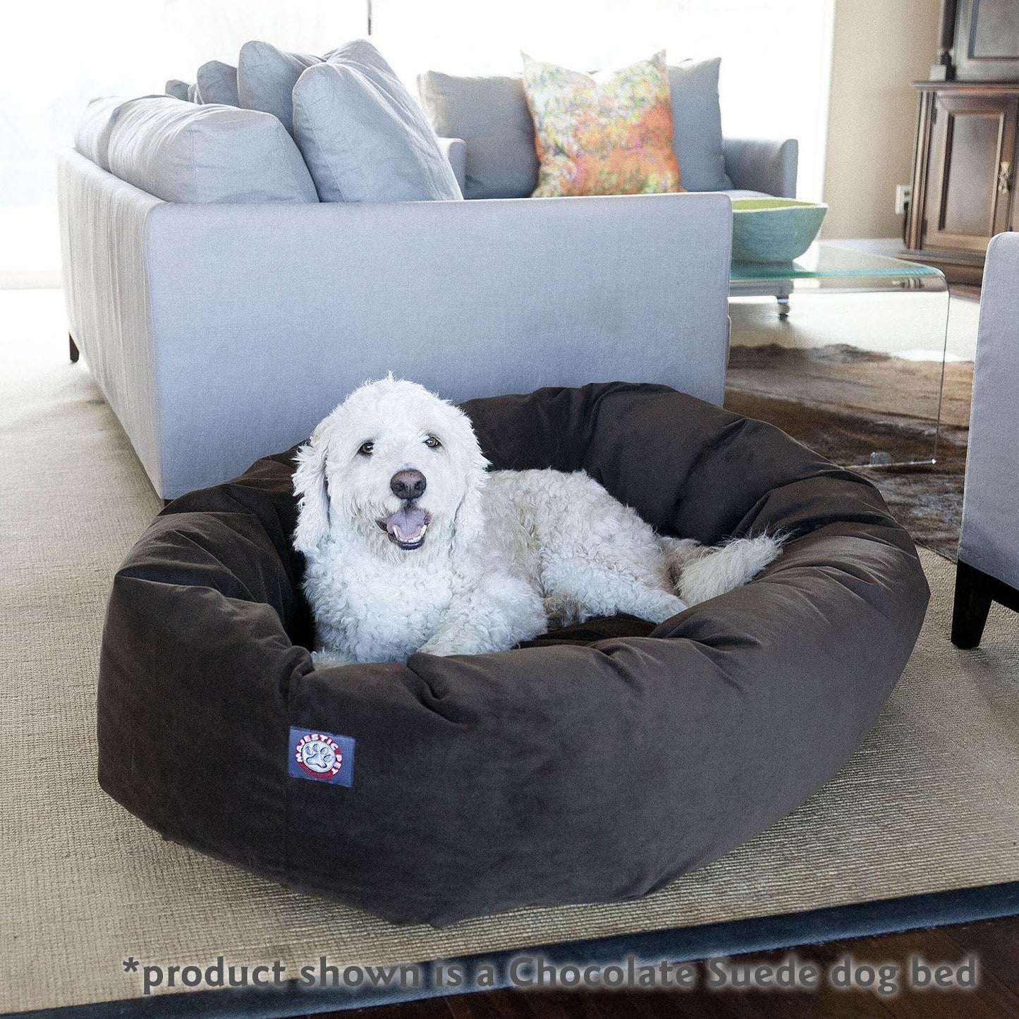 Majestic Pet 32 Inch Suede Calming Dog Bed Washable 32x23x7 (Inch) – Cozy Soft Round Donut Dog Bed with Spine Support for Dogs to Rest Their Head - Pet Bed Medium – Gray