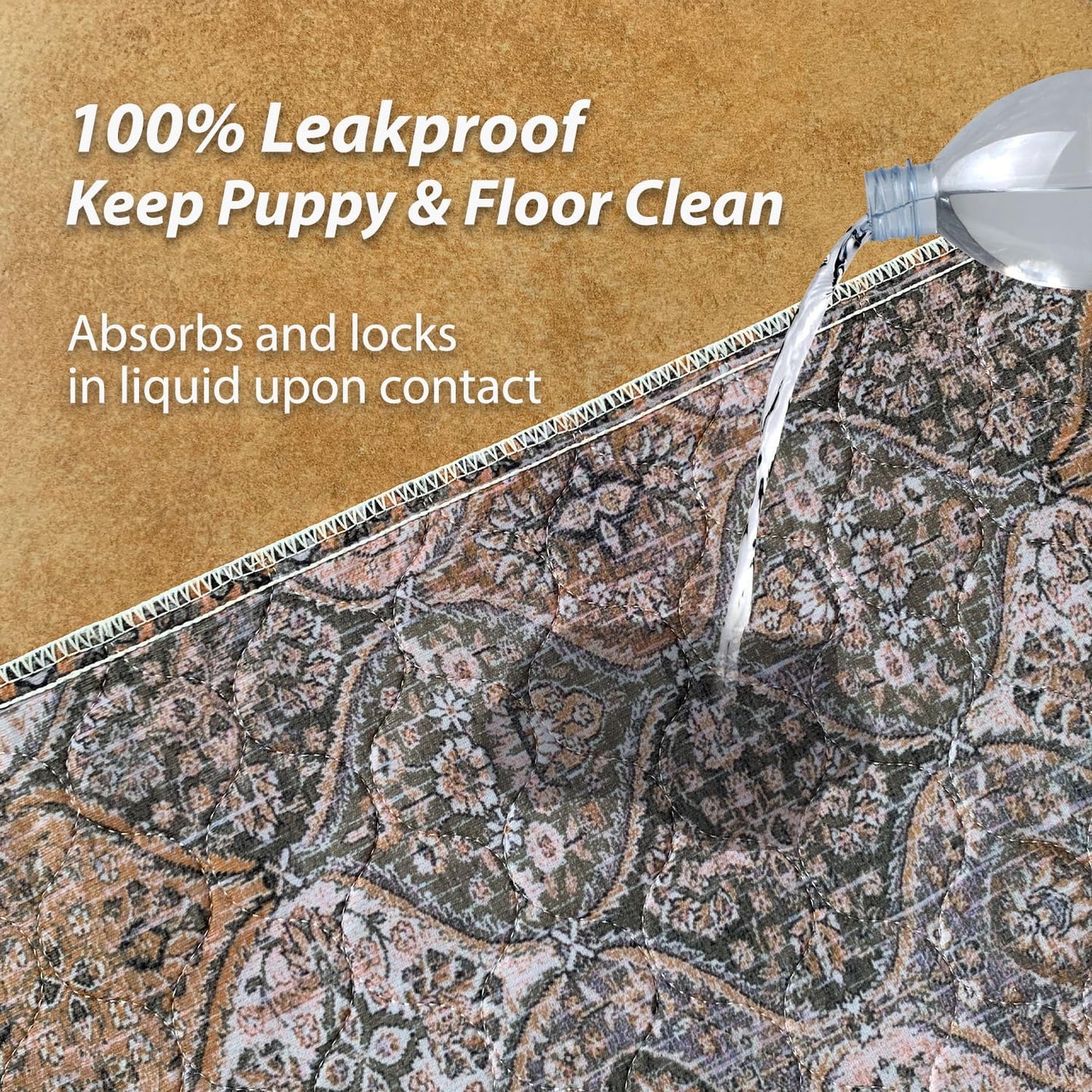 nunubaby 4PACK Washable Pee Pads for Dogs, Stylish, Non-Slip and Leak-Proof Pee Pads. Reusable Potty Pads for Dogs for Crates and Floors.(Brown/Multi, 18" x24")