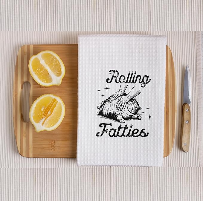 Funny Retro Cat Kitchen Towels, Cat Lover Mom Lady Gifts for Women Dish Tea Towels for Kitchen Decor, Rolling Fatties Kitten Decorative Hand Towels for Bathroom, 16x24 Inch