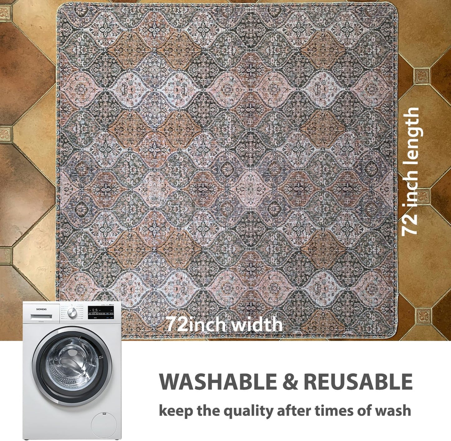 nunubaby Washable Pee Pads for Dogs, Stylish, Non-Slip and Leak-Proof Pee Pads. Reusable Potty Pads for Dogs for Crates and Floors.(Brown/Multi, 72" x72")