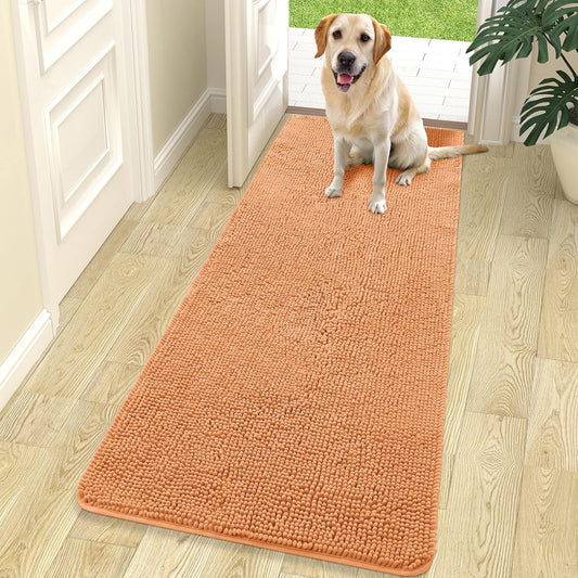 OLANLY Dog Door Mat for Muddy Paws 70x24, Absorbs Moisture and Dirt, Absorbent Non-Slip Washable Doormat, Quick Dry Chenille Mud Mat for Dogs, Entry Indoor Entryway Carpet for Inside Floor, Orange