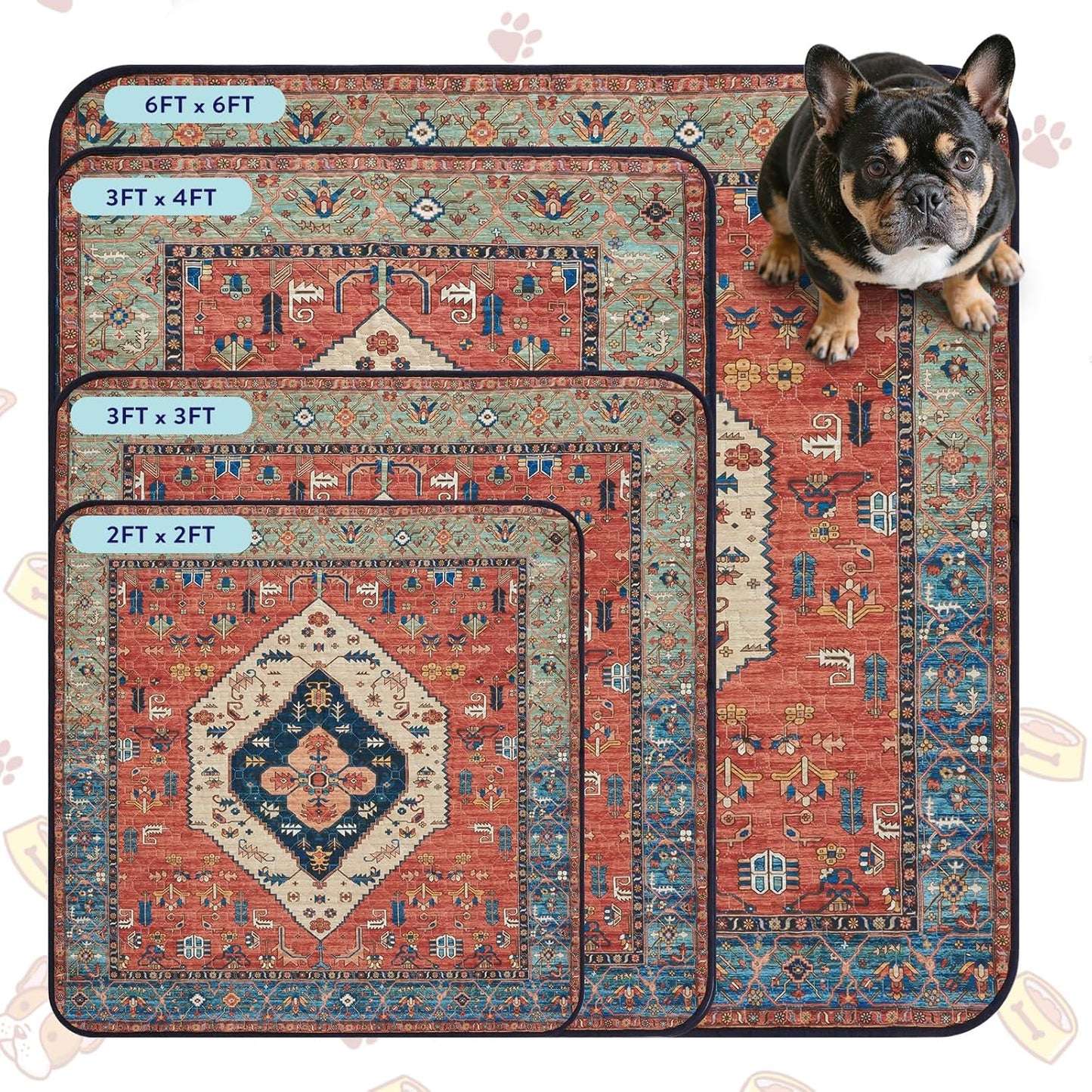 Lahome Super Absorbent Washable Pee Pads for Dogs - Secure Floor Protection - Non-Slip, Leakproof Reusable Pads for Training, Crates & Playpens (2 Pack, 36"x36", Red)