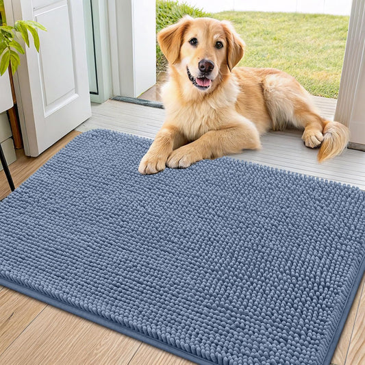 Smiry Dog Door Mat for Muddy Paws 36x24, Absorbs Moisture and Dirt Doormat, Non-Slip Washable Quick Dry Chenille Front Door Mat Indoor Entrance, Entryway Carpet for Inside Floor, Airy Blue