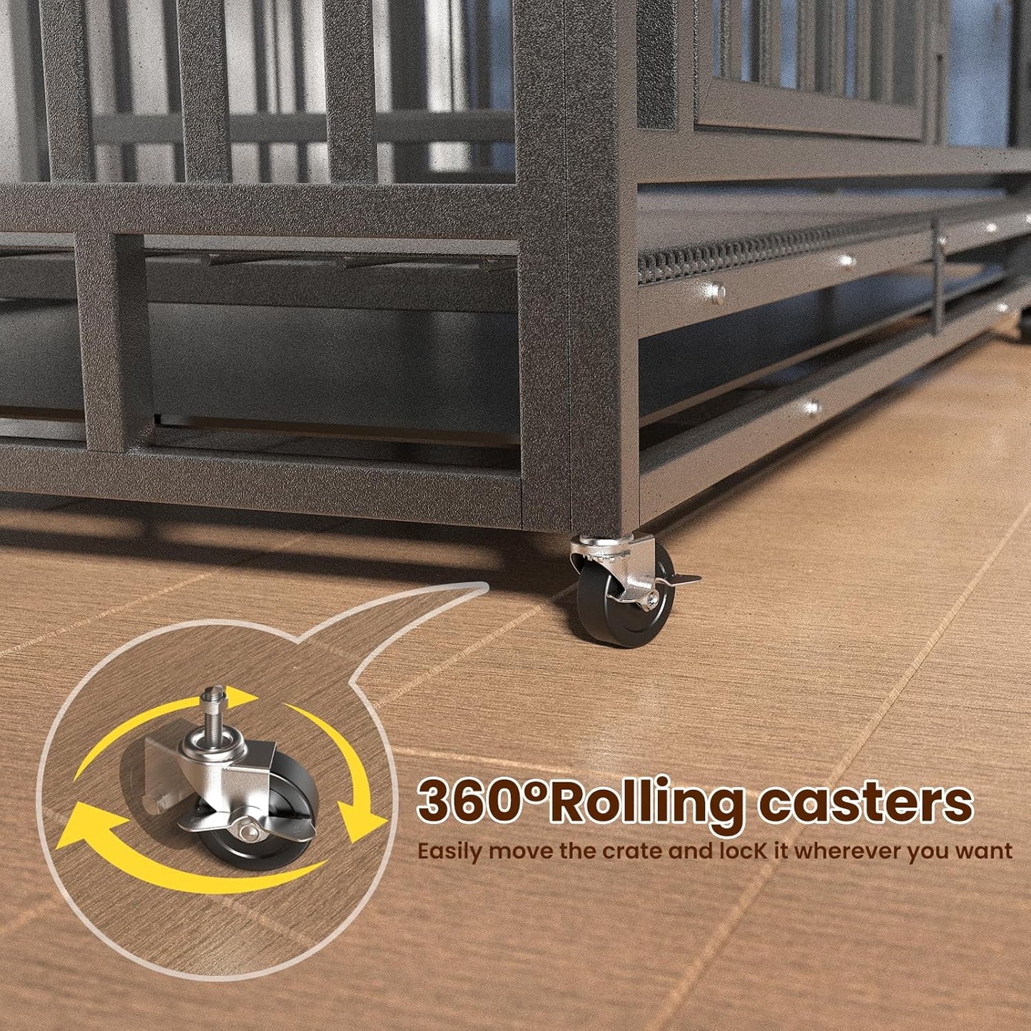 48 Inch Heavy Duty Indestructible Double Dog Crate Steel Escape Proof,Indoor Three Doors Cage,Kennel with Wheels,Removable Tray and Baffle