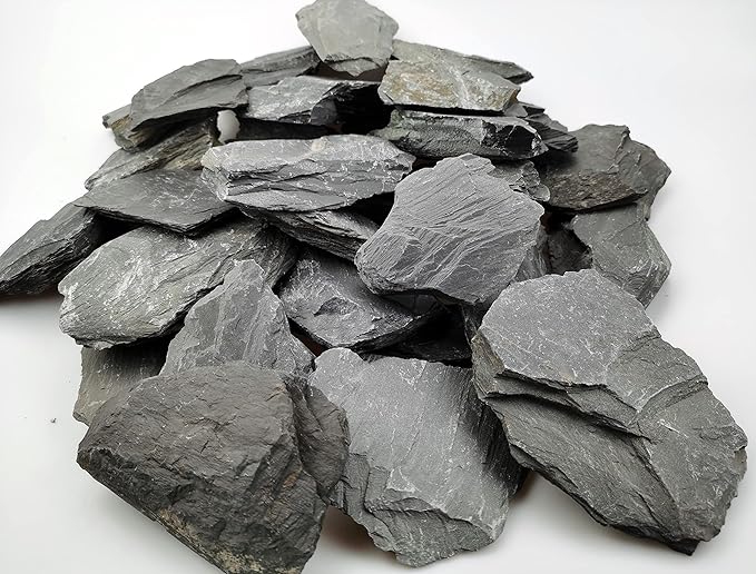 Voulosimi Natural Slate Rocks PH Neutral Stone Perfect Rocks for Aquariums, Landscaping Model,Tank Decoration,Amphibian Enclosures (7.5 LB, 3-5 inch)