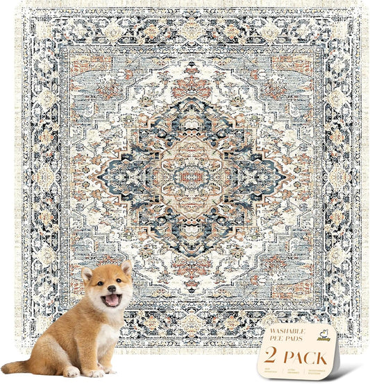 nunubaby Washable Pee Pads for Dogs, Stylish, Non-Slip and Leak-Proof Pee Pads. Reusable Potty Pads for Dogs for Crates and Floors.(Beige/Multi, 48" x48" )