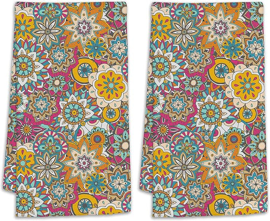 Vintage Turkish Flower Hand Towels for Bathroom,Boho Hand Bath Towels Soft Absorbent Dish Towels for Kitchen Bathroom Gym Beach Decorative Towels,Set of 2