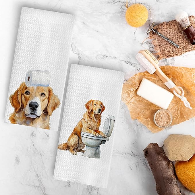 Funny Golden Retriever Bathroom Hand Towels, Gifts for Golden Retriever Women Dog Lovers Decorative Hand Towels for Bathroom, Funny Dog Kitchen Towels, 16x24 Inch Set of 4