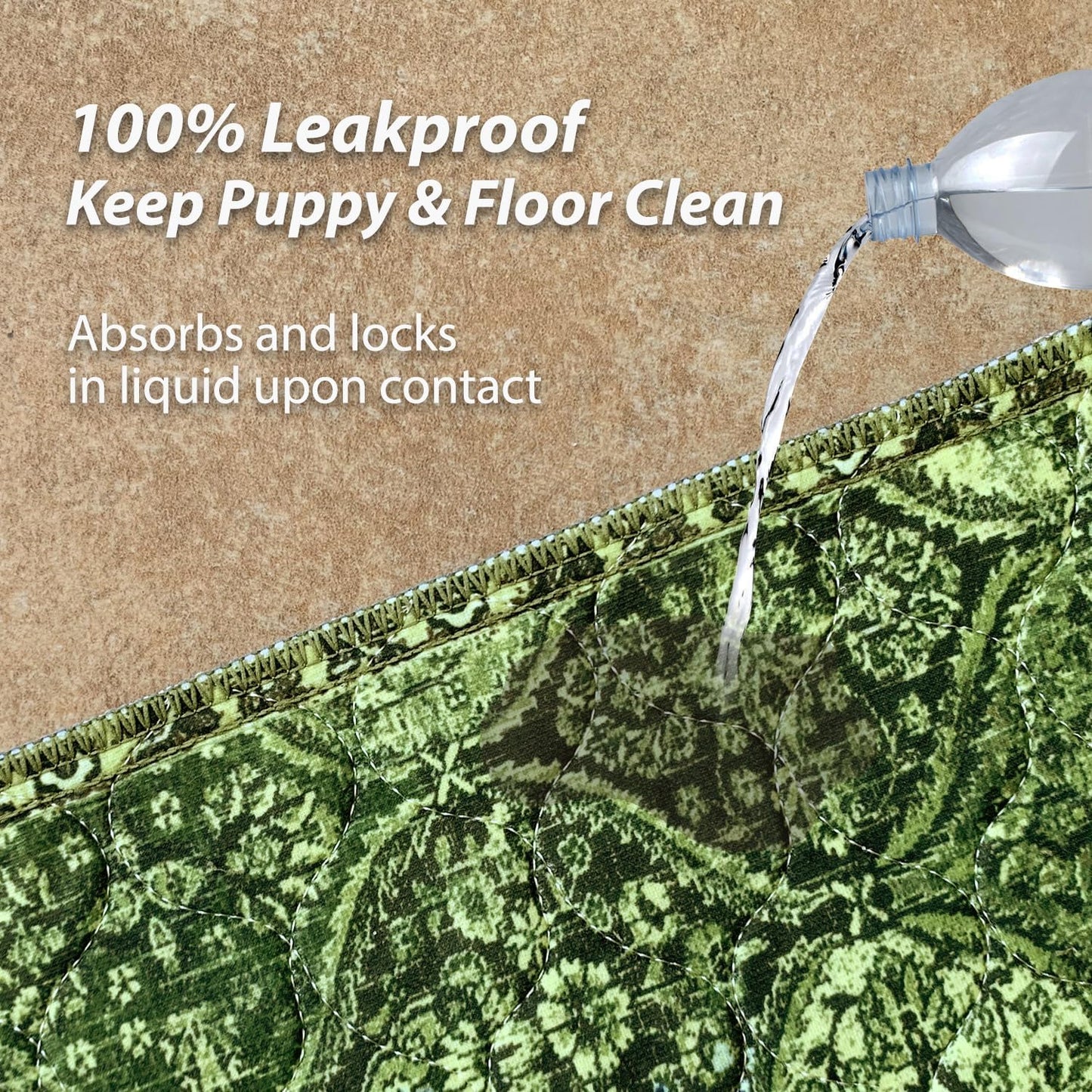 nunubaby 4PACK Washable Pee Pads for Dogs, Stylish, Non-Slip and Leak-Proof Pee Pads. Reusable Potty Pads for Dogs for Crates and Floors.(Green/Multi, 24" x36")