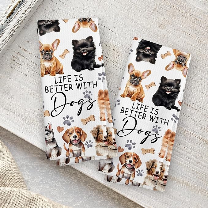 Watercolor Cat Kitchen Towels Set of 2, Cat Gifts for Women, Cat Gifts for Cat Lovers, Best Cat Mom Gift, Life is Better with Cats Kitty Decoration Tea Towels Kitchen Hand Towels 16x24 Inch