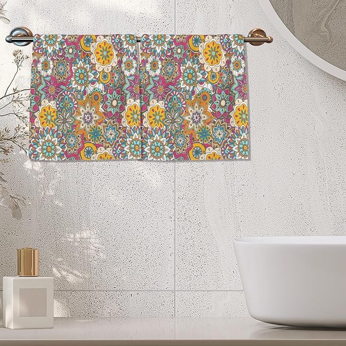 Vintage Turkish Flower Hand Towels for Bathroom,Boho Hand Bath Towels Soft Absorbent Dish Towels for Kitchen Bathroom Gym Beach Decorative Towels,Set of 2