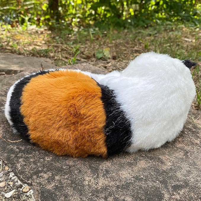 Realistic Plush Sleeping Cat Figurine, Simulation Faux Fur Kitty, Lifelike Kitten, Home Office Shelf Decorative Statue, Crazy Cat Lady Gift, Synthetic Fur Pet Replica (Calico)