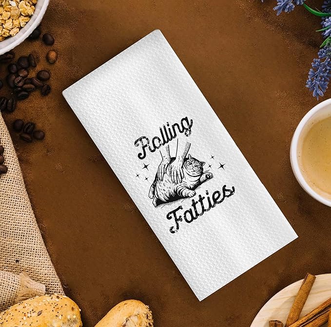 Funny Retro Cat Kitchen Towels, Cat Lover Mom Lady Gifts for Women Dish Tea Towels for Kitchen Decor, Rolling Fatties Kitten Decorative Hand Towels for Bathroom, 16x24 Inch