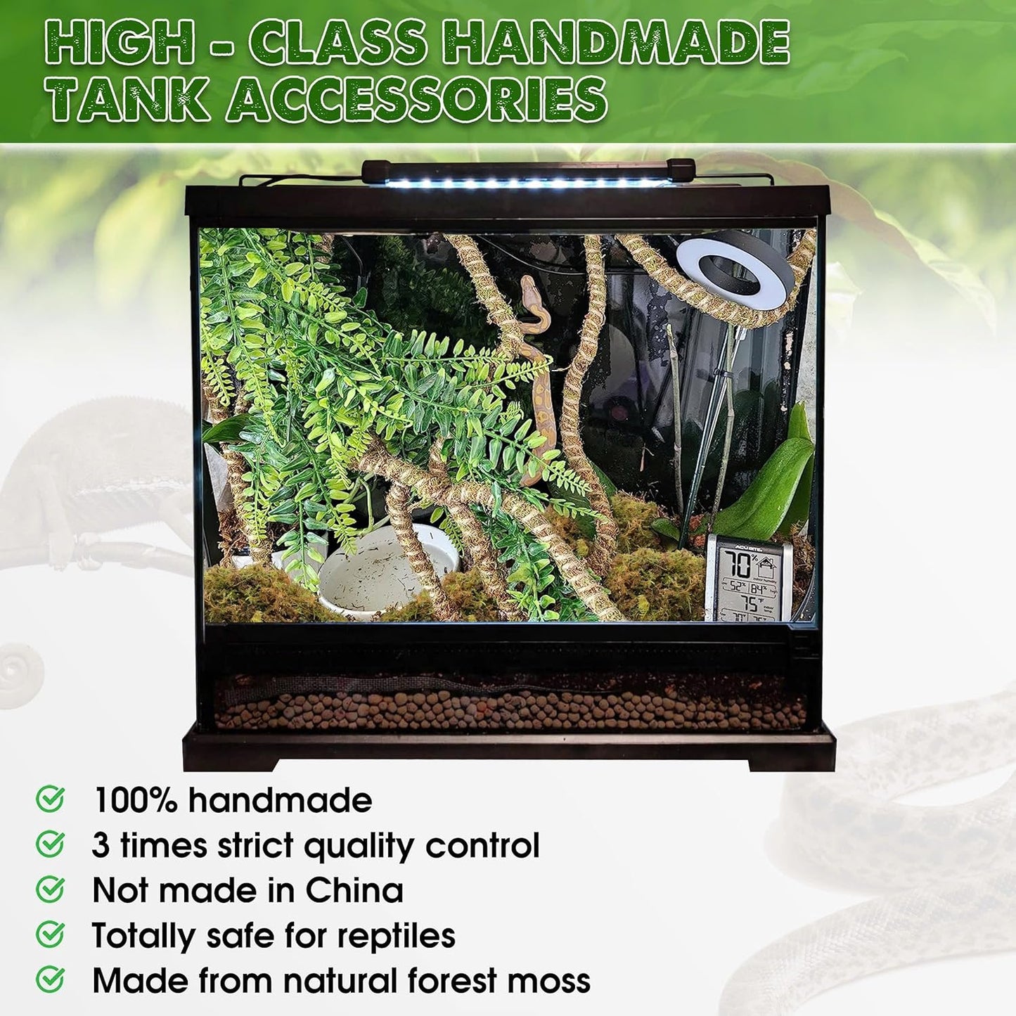 Duspro Reptile Decor Set Including 10FT Reptile Vine Climbing Bendable Branch & 04 OZ Natural Dried Forest Moss Bag Ideal for Bearded Dragon Chameleon Snake Gecko Lizard Terrarium Tank Accessories