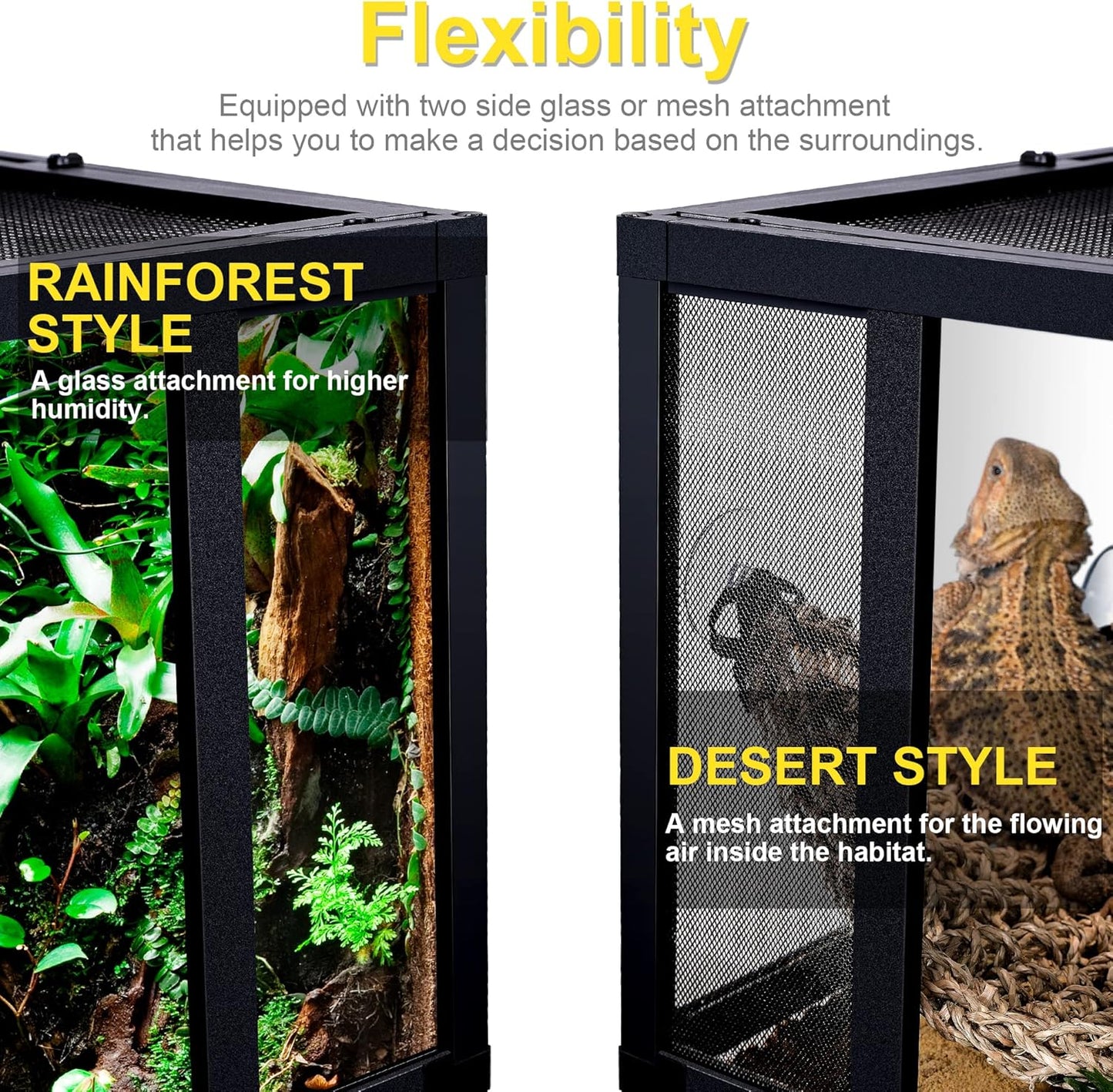 48 Gallon Professional Glass Terrarium 36"x18"x18" Durable Reptile Habitat Tank with Heat Resistant Aluminum Alloy Frame, Dual Front Swinging Doors for no Jam by Sand and Other Debris