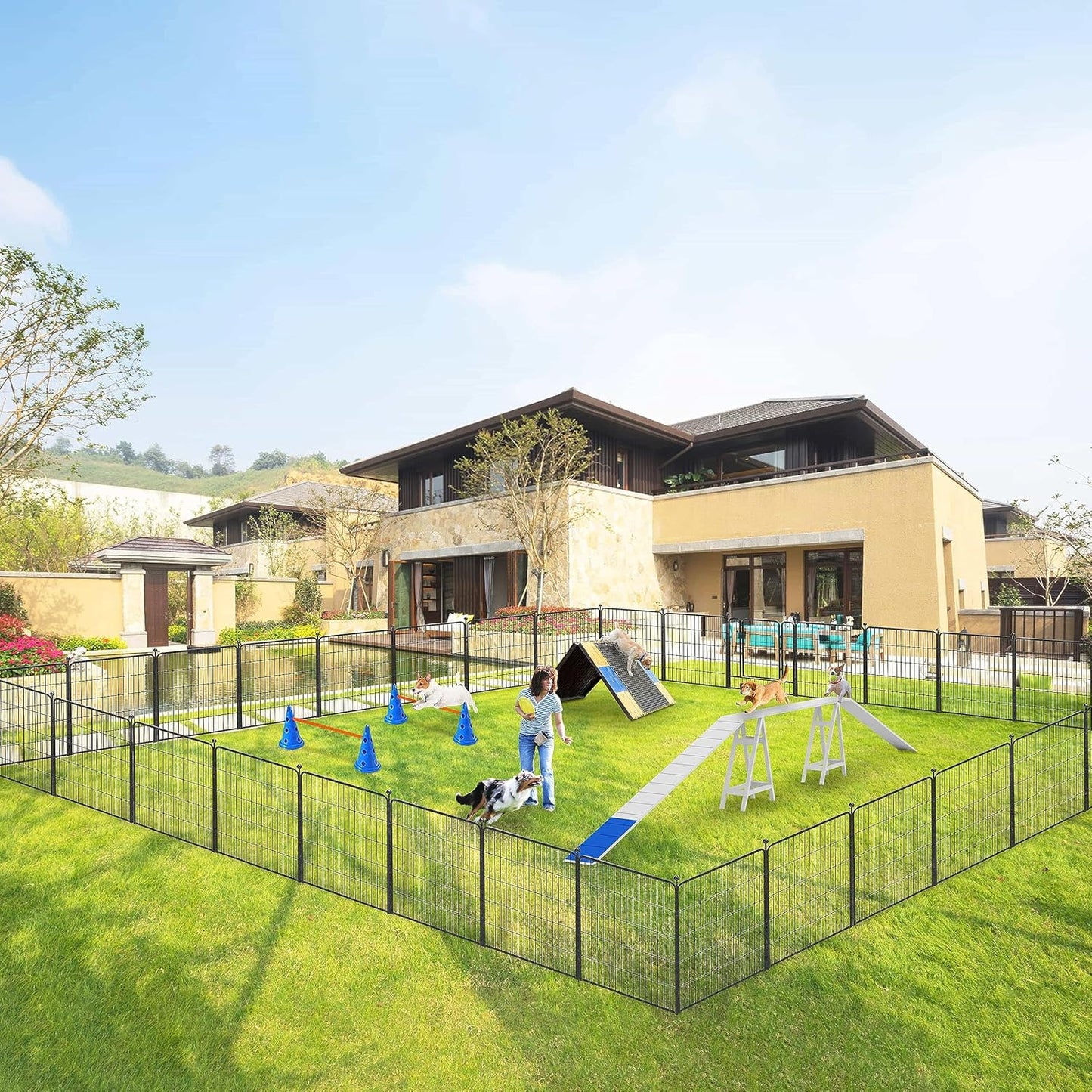 Dog Playpen 32 inch 30 Panels Indoor Outdoor Dog Pen for Medium/Small Dogs Heavy Duty Metal Dog Fence Outdoor for Yard, Puppy Playpen with Door Portable Pet Fence for RV Camping Yard