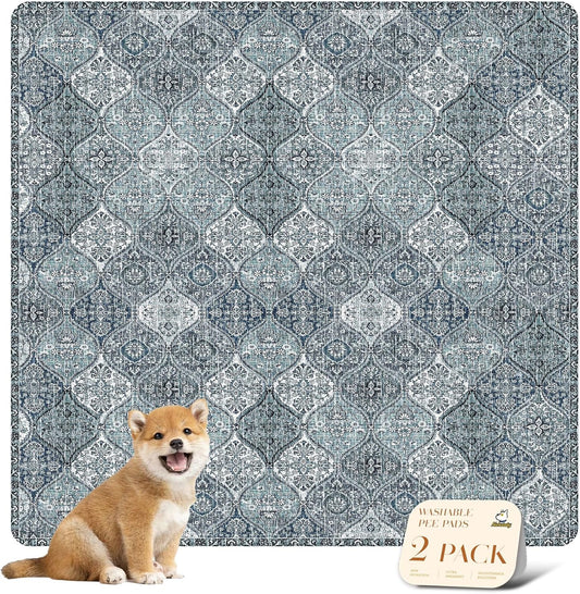 nunubaby Washable Pee Pads for Dogs, Stylish, Non-Slip and Leak-Proof Pee Pads. Reusable Potty Pads for Dogs for Crates and Floors.(Blue/Multi, 36" x36" )