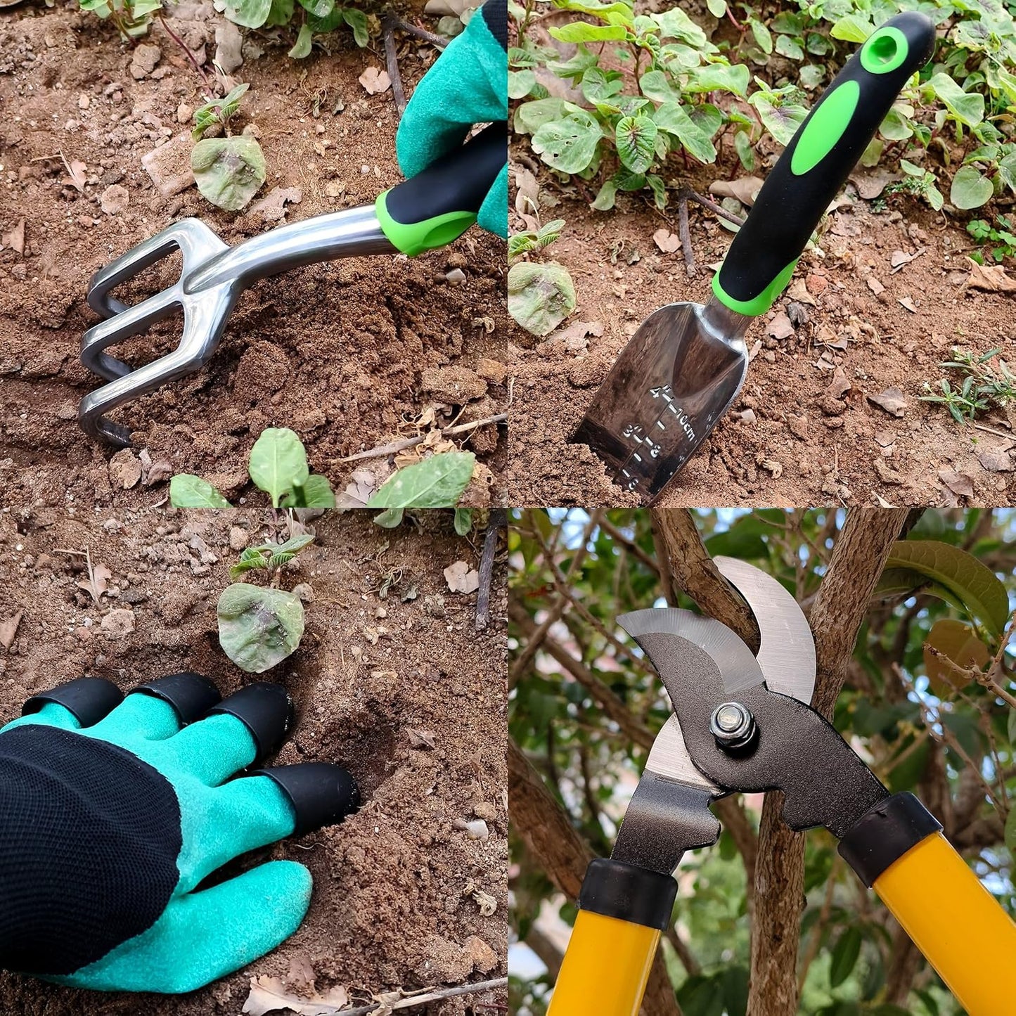 41-Piece Premium Gardening Tool Set, Stainless Steel Heavy Duty Gardening Tool Kit, with Non-Slip Rubber Grip, Storage Tote Bag, Outdoor Hand Tools, Ideal Gardening Gifts for All (Green/Grey)