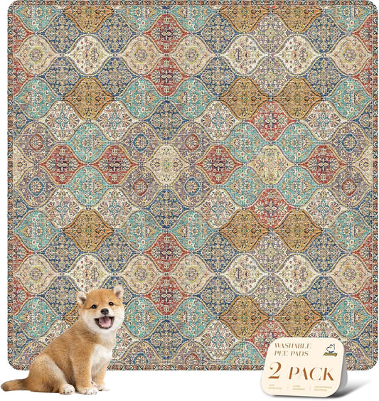 nunubaby Washable Pee Pads for Dogs, Stylish, Non-Slip and Leak-Proof Pee Pads. Reusable Potty Pads for Dogs for Crates and Floors.(Cream/Multi, 54" x54" )